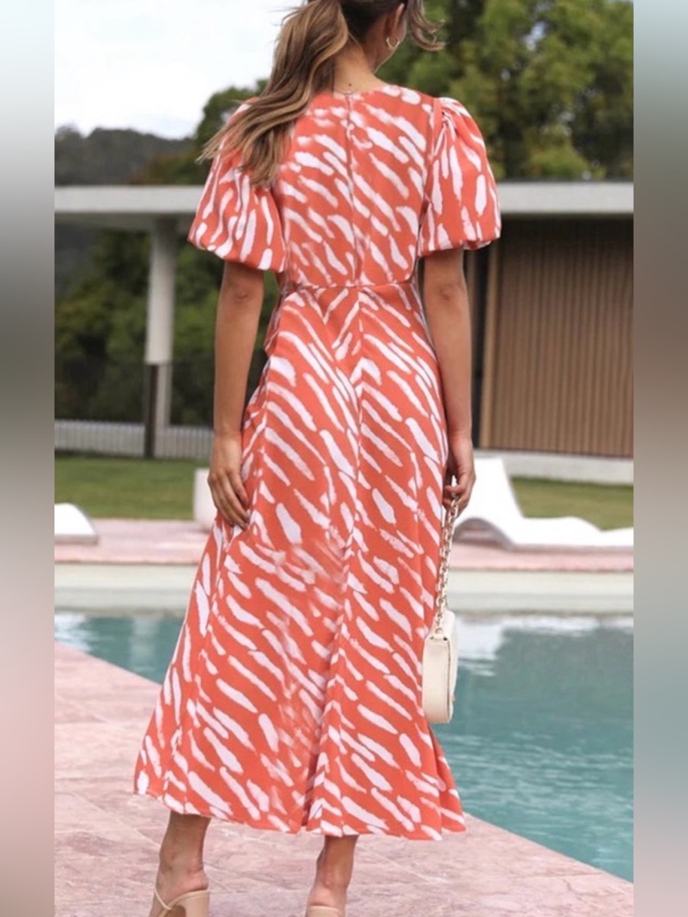 Commense Coral and White Cutout Midi Dress - Picture 2 of 9